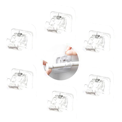 Zhouocea 6 PCS No Drill Curtain Rod Brackets Adjustable Curtain Rod Holders Self Adhesive Curtain Rod Hooks Drapery Hook Holders Curtain Hangers for Bathroom Kitchen Home