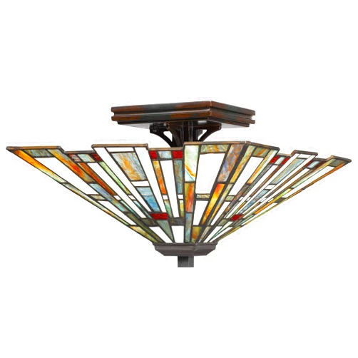 Quoizel Maybeck 2-Light Valiant Bronze Flush Mount Light – Handcrafted Tiffany Glass Flush Mount Ceiling Light, Vintage Bronze Finish – Timeless Lighting for Foyers Flush Mount Chandelier