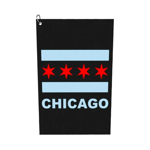 FCYDMN Chicago State Flag Golf Towel 24×16 Inches Quick Dry Funny Golf Towel with Carabiner Clip Absorbent Microfiber Waffle