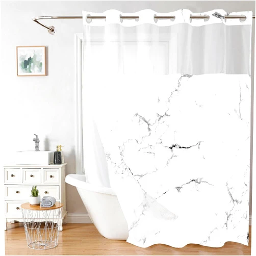 Besaomeom No Hook Grey White Marble Shower Curtain with Snap in Liner, Double Layers Waterproof Fabric Bath Curtain with Mesh Top Window, Modern Abstract Decor for Luxury Hotel Grade Bathroom 71