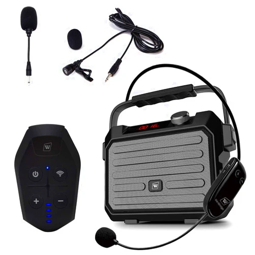 W WINBRIDGE Wireless PA System with Wireless Headset Microphone Lavalier Lapel Microphone Transmitter, 30W Wireless Voice Amplifier Portable Megaphone Rechargeable Bluetooth Loudspeaker Speaker for Teacher Gifts