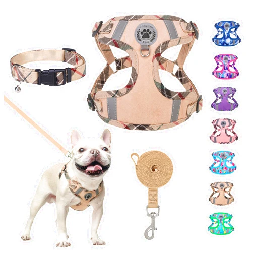 BEAUTYZOO Step in Dog Harness Collar and Leash Set for Small Medium Large Dogs, No Pull No Choke Puppy Harness,Soft Mesh Reflective Pet Padded Vest Adjustable for Doggie Girl or Boy,Chihuahua,Beige S