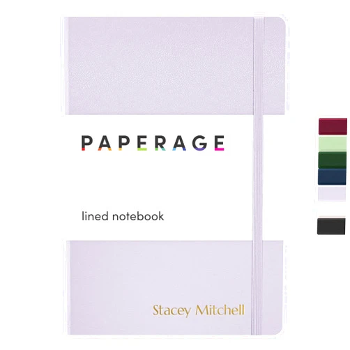 PAPERAGE Personalized Lined Journal Notebook for Writing - Customizable Text in Embossed Metallic Gold Foil, 160 Pages, 100 GSM Thick Paper, Leather Hardcover, 5.7 inches x 8 inches, Lavender