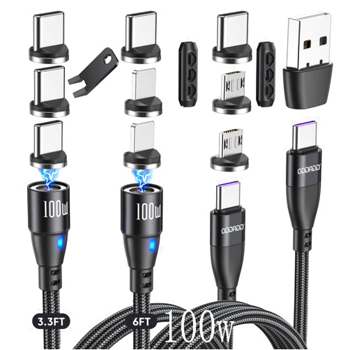ODDADD 100W USB C to USB C Magnetic Charging Cable (3.3ft+6ft) and 9-Pin Magnetic USB-C Tips (3 Pack) Bundle