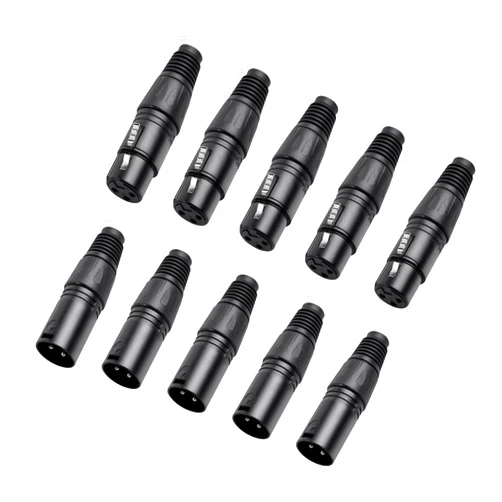 SZLliyxs 10 Pack XLR Connectors,5-PairXLR 3 Pin Male/Female Plugs Audio Mic Microphone Cable Plug Connector Audio Socket, 3 PIN XLR Ends, Male/Female Audio Mic Microphone DMX Plug,Black