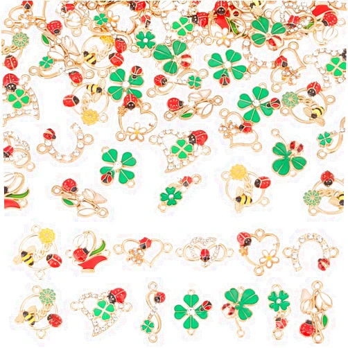 PH PandaHall 52Pcs 13 Styles Ladybug Charms Colorful Alloy Enamel Ladybug Pendant with Flower Leaf Rhinestone Charms for Jewelry Bracelets Necklace Earrings Making DIY Craft Supplies