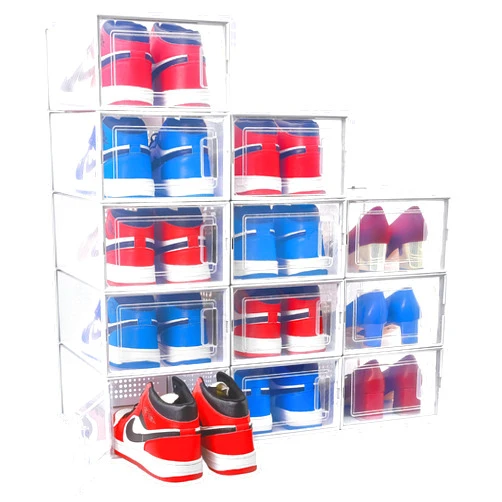 FINESSY Clear Shoe Storage Boxes Stackable - 12 Pack Shoe Box Clear Plastic Stackable for Sneaker Storage, Plastic Shoe Containers Boxes Organizer with Lids, Shoe Bin Display Case Closet Organization