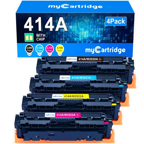 MyCartridge 414A Toner Cartridges 4 Pack (with Chip) Compatible Replacement for HP 414A 414X for Color Laserjet Pro MFP M479fdw M479fdn M479dw Pro M454dw M454dn M479 M454 Printer Ink W2020A W2020X High Yield