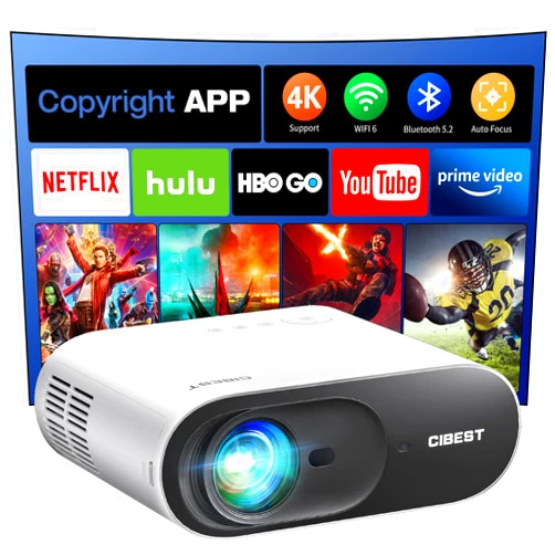 Cibest 4K Projector with WiFi and Bluetooth, Netflix/Youtube/Amazn Prime Video Certified, Native 1080P, Dolby Audio, 600ANSI Outdoor Video Projector, Home Theater, Compatible w/TV Stick, iOS, Android