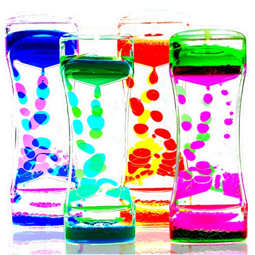 FKYTION Liquid Motion Bubbler Timer Pack of 4 Colorful Hourglass Liquid Bubbler ADHD Fidget Toy Sensory Toys for Kids, Teenagers, Adults