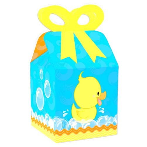 Big Dot of Happiness Ducky Duck - Square Favor Gift Boxes - Baby Shower or Birthday Party Bow Boxes - Set of 12