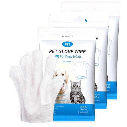 ELCHHIRSCH Pet Cleaning & Deodorizing Glove Wipes-Extra Thick-6pcs*3PACK, Bathing Spa for Dogs & Cats, Hypoallergenic, Nourish & Smooth Hair, for Daily Care & Traveling; CWSJ18