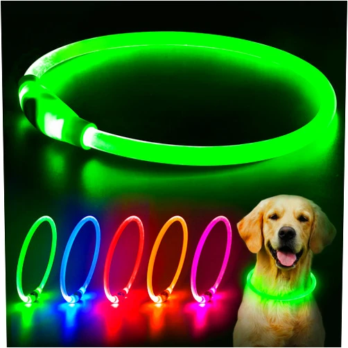 Flashseen HiGuard LED Dog Collar USB Rechargeable Glowing Pet Collars Lighted Up Safety Necklace Glow in the Dark for You & Your Dogs (Green)