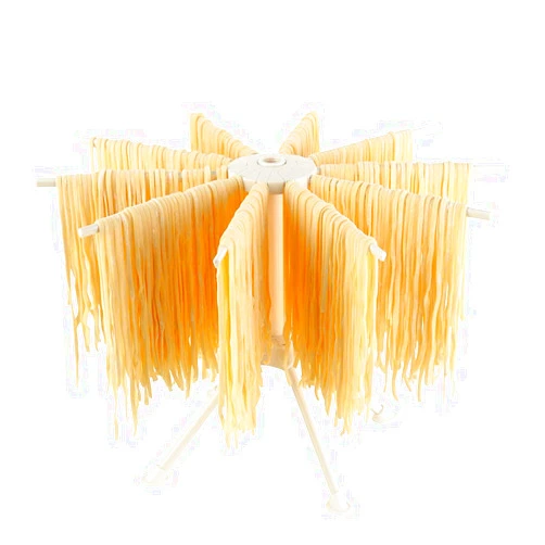Ourokhome Collapsible Pasta Drying Rack, Plastic Foldable Homemade Fresh Spaghetti Stand Dryer Noodle Hanger for Kitchen with 10 Arms, Stable, Easy Storage, Quickly Set Up (White)