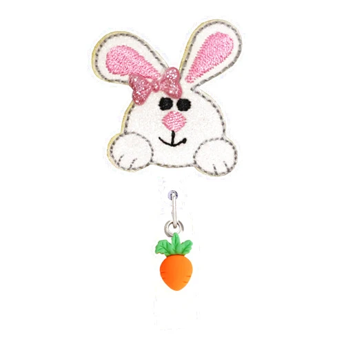 ReelFun Easter Bunny Rabbit Retractable Badge Reel ID Tag, with Alligator Clip,24in Nylon Cord, Nurse Office Employee Name Badge