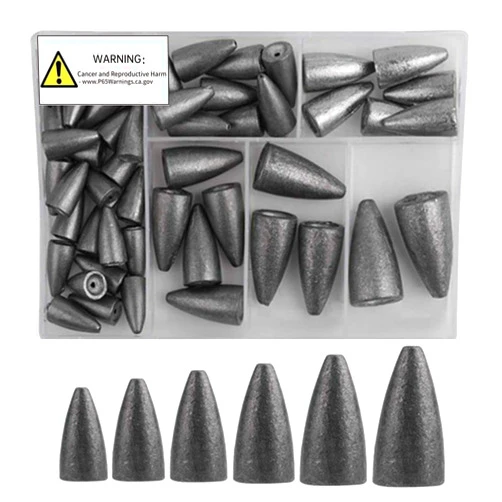 FCFKUK 50Pcs Fishing Sinkers Weights Kit Worm Fishing Sinker Weight Bullet Lead Sinkers Fishing Set