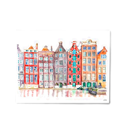 ArtifulJulia Amsterdam houses City Painting Wall Decor Canvas Art Print art print of watercolor painting