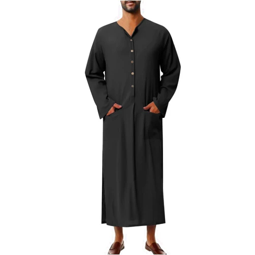 ALiWo Men's Nightshirt Nightgown Button Down Nightgown Casual Side Split Comfy Big&Tall Long Sleeve Sleepwear Sleepshirt