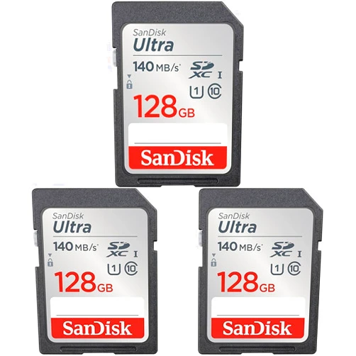 SanDisk 128GB Ultra SDXC UHS-I Memory Card - Up to 140MB/s, C10, U1, Full HD, SD Card - SDSDUNB-128G-GN6IN (Pack of 3)