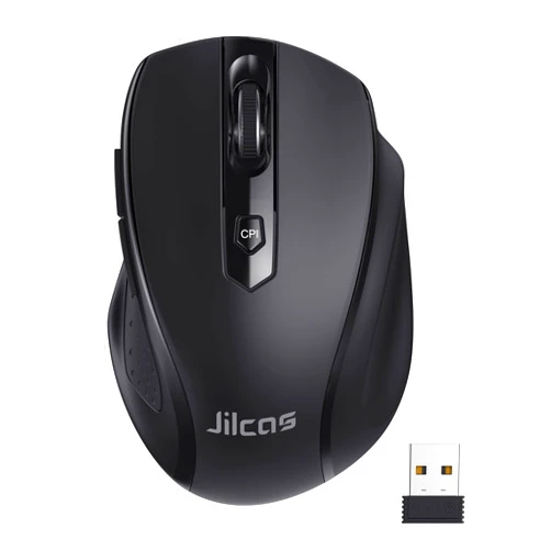 JILCAS Wireless Mouse, 2.4G Ergonomic Computer Mouse with USB Receiver, 5 Adjustable DPI Levels, Mobile 2400DPI USB Mouse for Laptop Chromebook Notebook MacBook Computer, Black