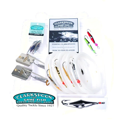 CLARKSPOON - Ready to Fish Trolling Kit - Fishing Equipment for Coastal Waters- Great for Spanish Mackerel, Bluefish, Bonito, Tuna, & More - Trolling Kit with Lures, Trolling Sinkers & Planers
