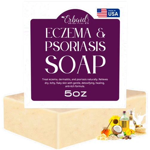 Erbaid Eczema Soap Bar for Face and Body – All Natural Dermatitis, Psoriasis Treatment for Dry Itchy Sensitive Skin Relief – Gentle Detoxifying, Healing, Anti-Itch, Oatmeal Goat Milk Wash for Kids, & Adults