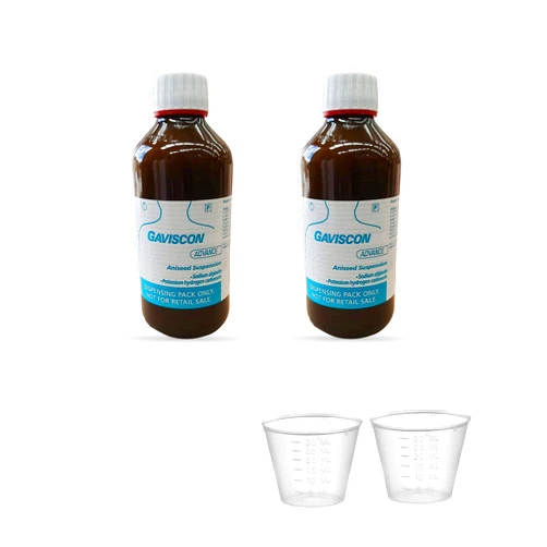 Gaviscon A 2 Z Store Gaviscon Advance Aniseed 500ml Pack of 2 with (2 Free Plastic Liquid Measuring Cups 30ml)