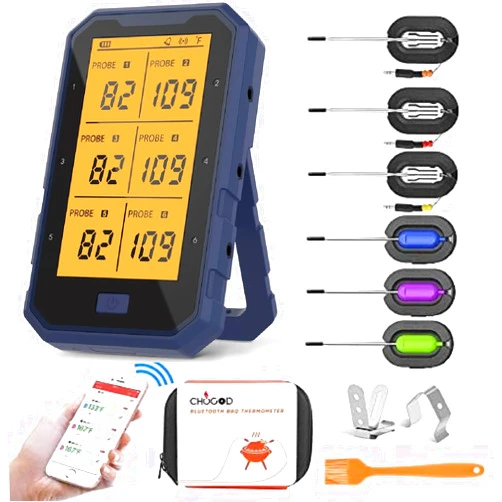 SUPALAK Wireless Meat Thermometer, Bluetooth Meat Thermometer for Grilling Digital BBQ Cooking Thermometer with 6 Probes, APP/Timer/Alarm Monitor Food Thermometer for Smoker Barbecue Oven Kitchen Turkey