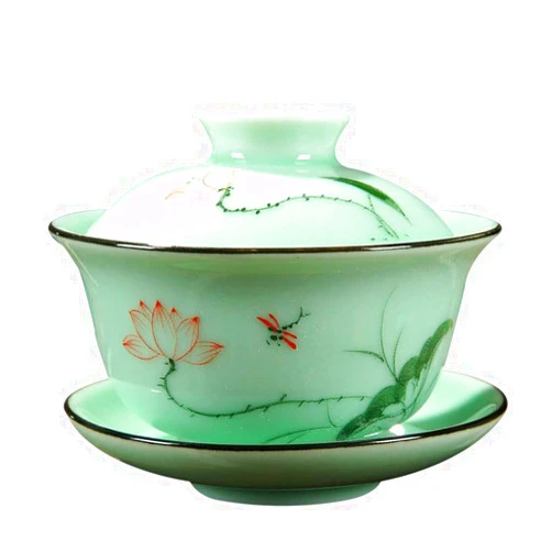 ZHAMS Gaiwan Tea Cup, Traditional Teacup,Ceramic Tea Bowl Cup (Lotus-A)