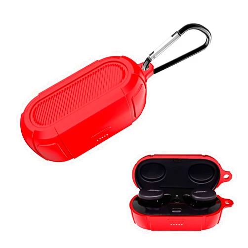 WQNIDE Bose Sport Earbuds Case Cover [Front LED Visible] Soft Silicone Protective Cases Cover Skin Designed for Bose Sport Earbuds Case with Keychain (Red)