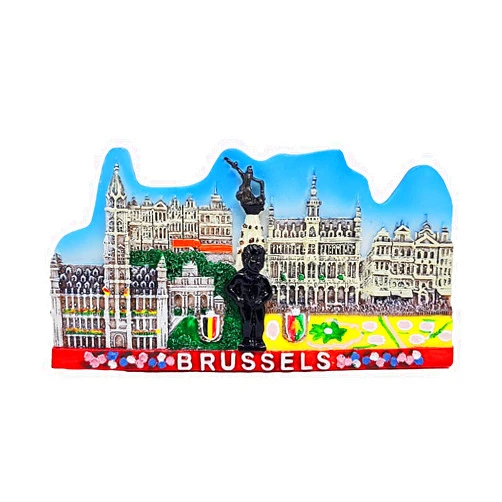 Witny Tiny Landmarks of Brussels Blue Sky Manneken PIS Cinquantenaire Arcade Belgium Western Europe Tourist Attractions Resin Refrigerator Magnet Traveler Souvenir Gift Memento 3D Fridge Magnets