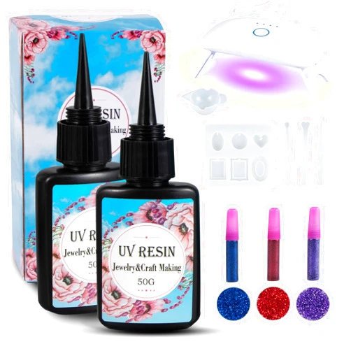 FitUnit UV Resin Kit with Light-100gCrystal Clear Hard UV Resin Kit, Parent-Child DIY Production, UV Resin Kit for All DIY Beginners