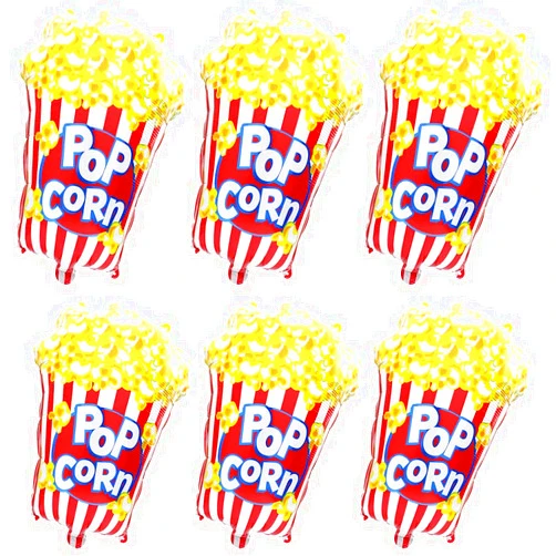 Hokilands Big Popcorn Balloon Movie Night Party Decoration Carnival Circus Party Supplies, 6 Pack Cartoon Movie Popcorn Balloons Food Mylar Balloons For Happy Birthday Baby Shower Bridal Wedding Supplies