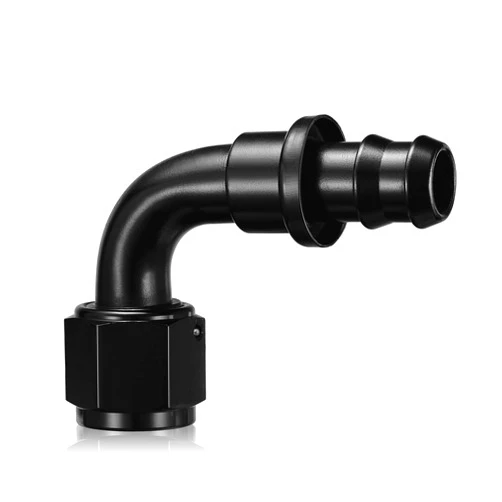 SYKRSS 6AN 90 Degree Push Lock Hose End Fitting Aluminum Female Swivel to Push Lock Barb Type Fitting for Rubber Fuel Line