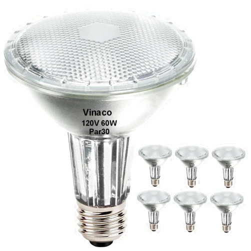 Vinaco PAR30 Long Neck 60W, 6 Pack Long Lasting PAR30 Halogen Flood Light Warm White 2800K, PAR30 Dimmable, High Output PAR30 Flood Light Bulb 120V with E26 Base for Indoor/Outdoor