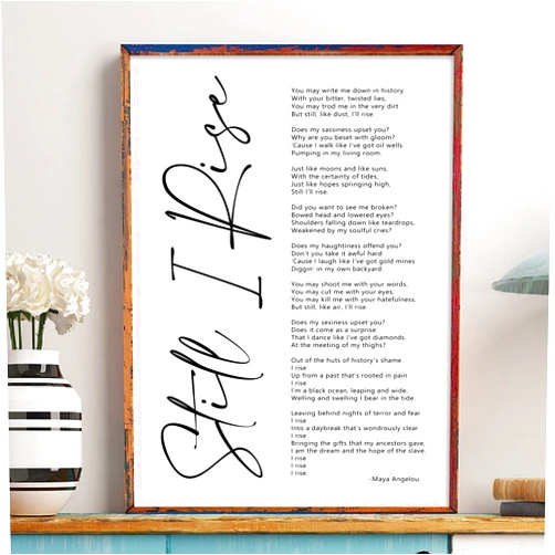 Pennclys Maya Angelou Quotes Wall Art Canvas Still i Rise Wall Art Positive Quotes Wall Art Black Art Wall Decor Motivational Art Female Inspirational Wall Art for Office Artwork Decor 16x24 Inch Unframed