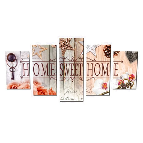 AWLXPHY Decor Home Sweet Home Canvas Wall Art Painting 5 Panels Framed for Living Room Decor Modern Love Stretched Print Artwork(Beige, W40 x 20