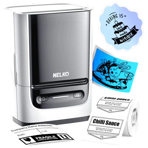 Nelko Label Maker Machine with Tape, PM220 Bluethooth Label Printer, Portable Thermal Printer for Small Business, Address, Logo, Clothing, Mailing, Sticker Printer for Phones & PC, White