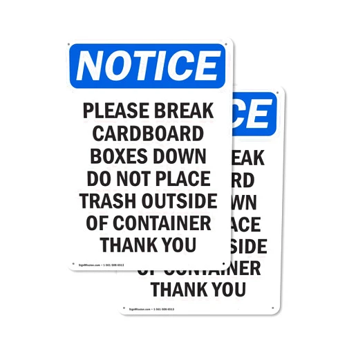 SignMission (2 Pack) Please Break Cardboard Boxes Down OSHA Notice Sign 12 Inch X 18 Inch Plastic Sign, Weather Resistant, UV Protected for Workplace, Business, and Construction Site, Made in the USA