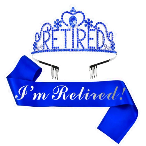 GotGala Retirement Tiara and Sash Set Retirement Party Decorations Retirement Gifts for Women Royal Blue & Sliver Glittery Stain Sash Crystal Crown for Women Retirement Decorations