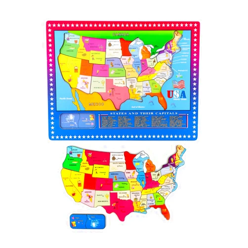 Wondertoys 46 Pieces Wooden USA Map Puzzle for Kids US Map Puzzle Educational Geography Puzzles United States Map Puzzle for Boy Girl