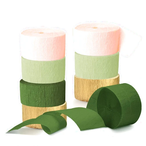 NICROHOME EUR Bridal Shower Decorations, 8 Rolls Moss Sage Green Pink Crepe Paper Streamers for Boho Baby Shower, Wedding, Engagement Party, Spring Party, Birthday Party Supplies, 82 ft Long