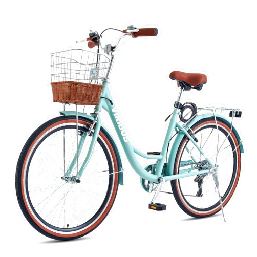 Viribus Womens Bike, 7 Speed Bike for Adults Women 24 26 inch with Ratten Basket & Rack, Beach Cruiser Bike for Women, Womens Bicycle for Commuting, Step Through City Bikes for Women Adults Ladies