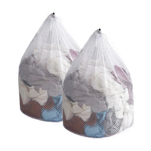 Buminee Nylon Laundry Bag, 24x31 inch, Large Heavy Duty Travel Laundry Bags, 2 Pack with Drawstring Closure, Washable Mesh Wash Bags, White