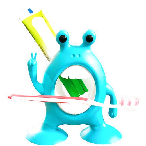 YSZQ Cute Fun Cartoon Frog Kids Toothbrush Holder,Funny Toothbrush & Toothpaste Holder,Children's Toothbrush Holder for Baby Boys Girls,Kids Toothbrush Holder Set with Suction Cup,Bathroom Organizer,Blue