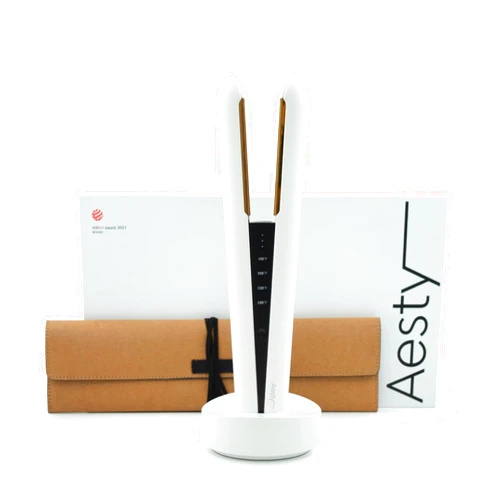 Aesty Dual Heater Titanium Flat Iron - Professional Cordless Hair Styler, Wireless Premium Hair Straightener, Portable Hair Tool for All Hair Types, 1-pass Styling, Straightening and Curling