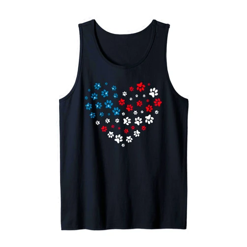 Paw Print Heart American Flag Patriotic American Flag Patriotic Dog and Cat Paw Print 4th Of July Tank Top