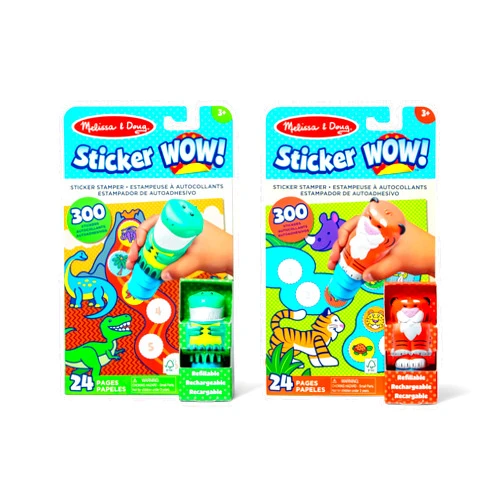 Melissa & Doug Sticker Wow!™ Dinosaur and Tiger Bundle: 2 24-Page Activity Pads, 2 Sticker Stampers, 600 Stickers, Arts and Crafts Fidget Toy Collectible Characters