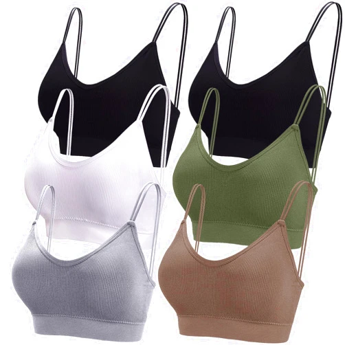 BQTQ 6 Pcs V Neck Bralettes for Women Padded Bralette with Straps Seamless Bra