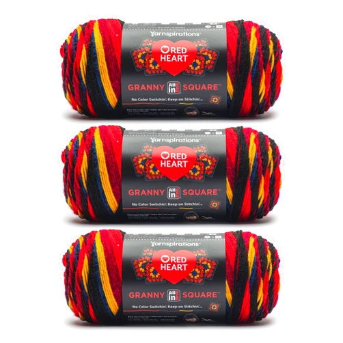 Red Heart All in One Granny Square Black- Moody Cherry Yarn - 3 Pack of 250g/8.8oz - 100% Acrylic - #4 Worsted (Medium) - 381m/417Yards - for Knitting, Crochet and Amigurumi